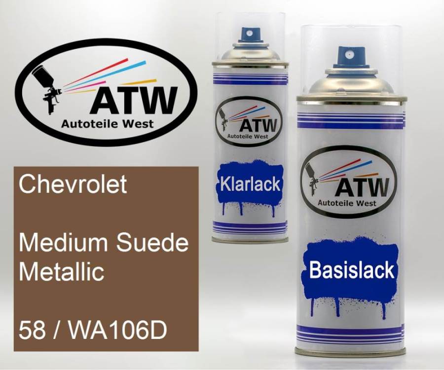 Chevrolet, Medium Suede Metallic, 58 / WA106D: 400ml Sprühdose + 400ml Klarlack - Set, von ATW Autoteile West.